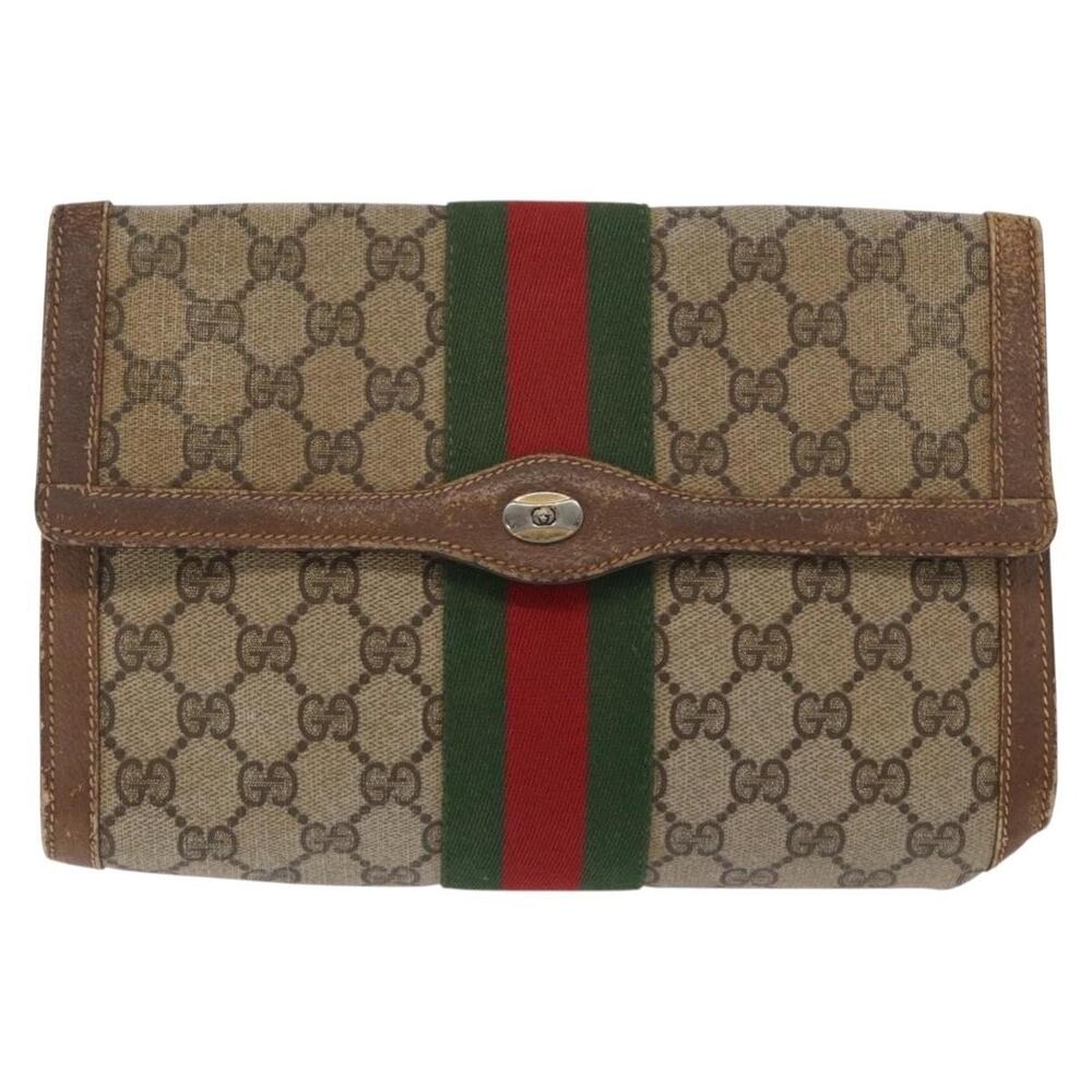 Gucci GG Supreme Web Clutch Bag Beige